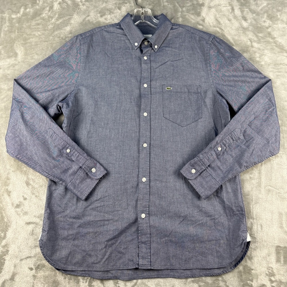 Lacoste Button-Down Mens 40 Classic Fit Blue Embroidered Logo EUC